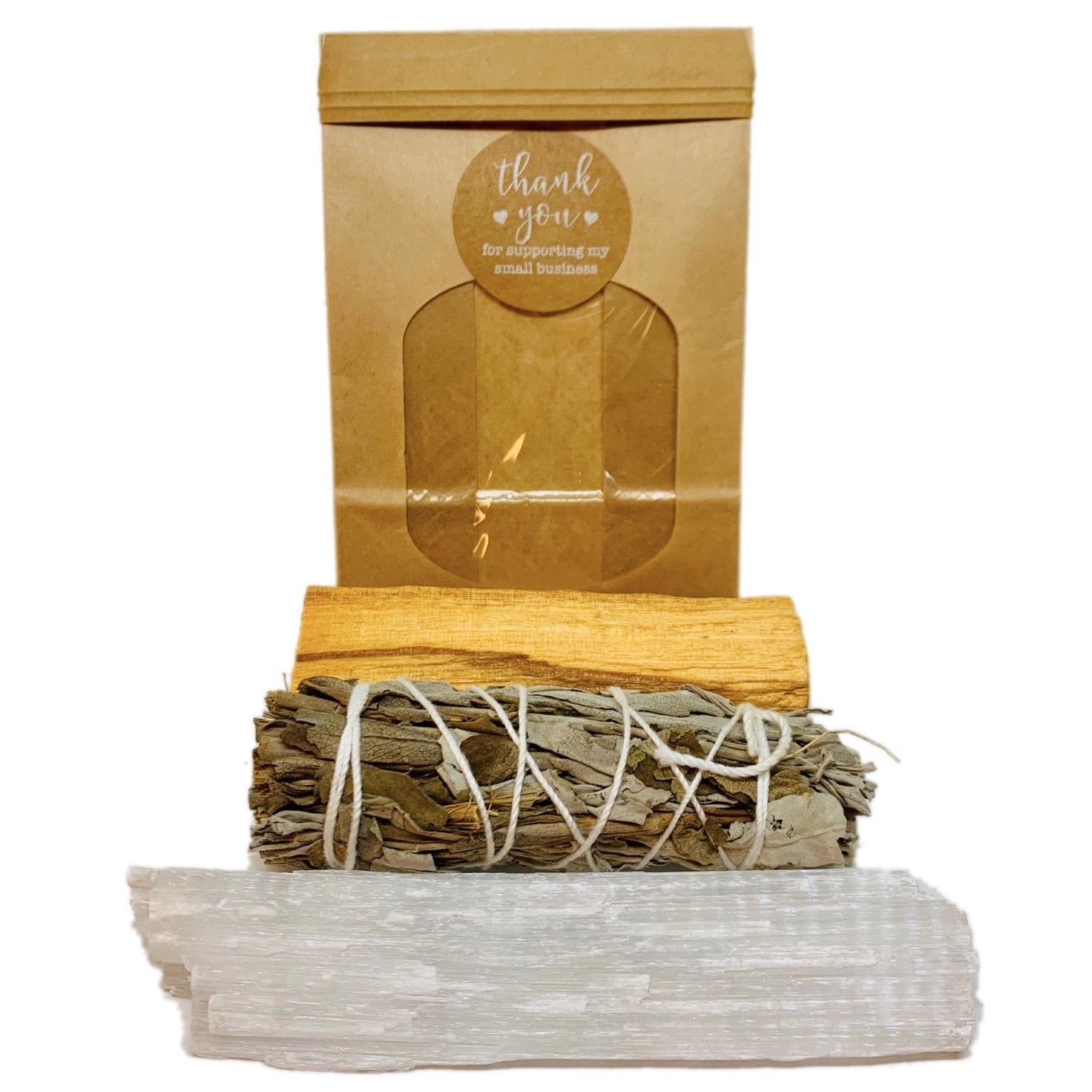 Kit de Limpieza Energética – Selenita, Salvia Blanca y Palo Santo