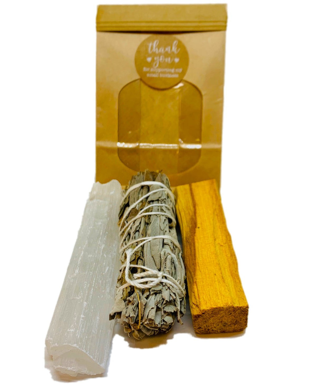 Kit de Limpieza Energética – Selenita, Salvia Blanca y Palo Santo