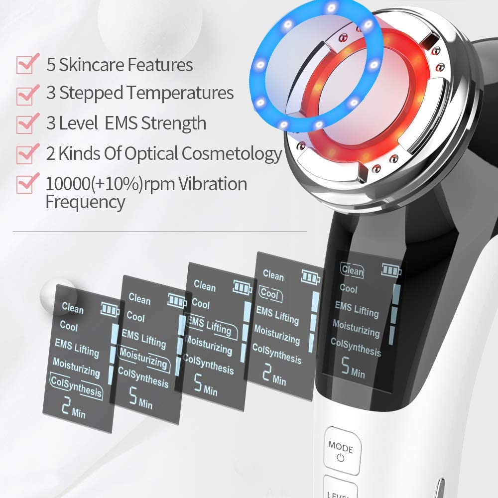 Masajeador Facial Ultrasónico EMS – 5 Tecnologías Antiedad en 1 Dispositivo